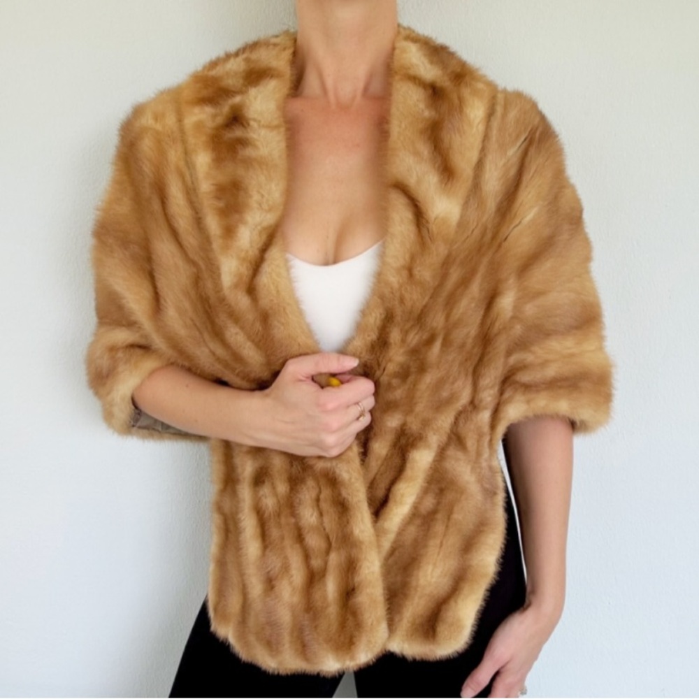 Vintage Maas Brothers Genuine Mink Fur Stole Cape classic old Hollywood glam OS